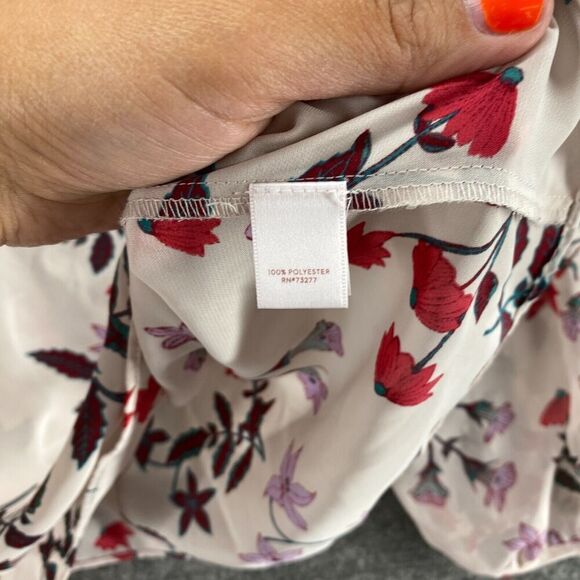 LC Lauren Conrad Blouse Women S Small White Floral Long Sleeve Round Neck Sheer - Picture 6 of 9